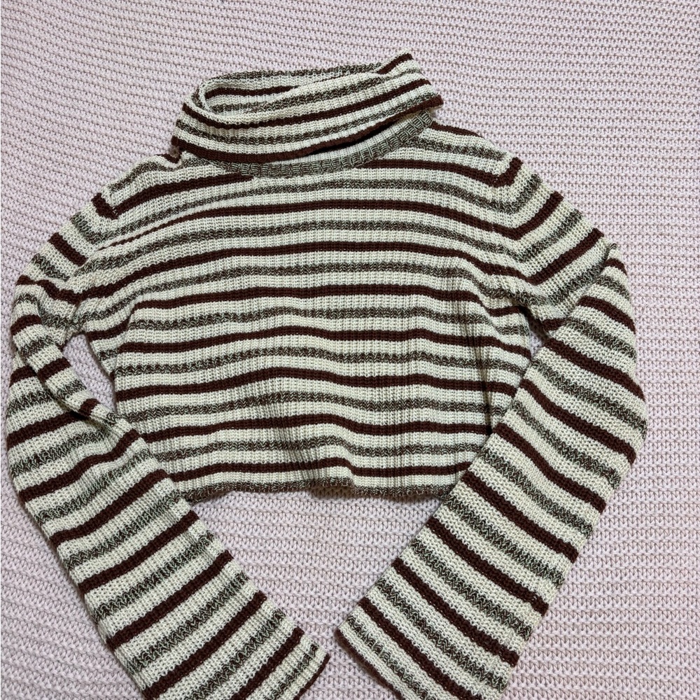 Urban Outfitters Brown and Cream Striped Turtleneck Sweater